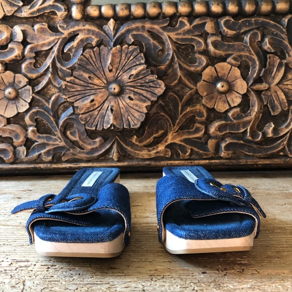 New NWOT Veronica Beard Davina Denim Wooden Heel Clog Sandals Eclipse 6M $330 - Picture 9 of 15